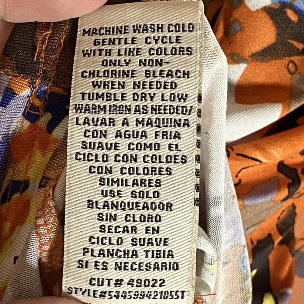 Beige by eci Blouse Womens Medium Orange Multi Floral Sheer Poncho Top 2 Piece M - Picture 11 of 16